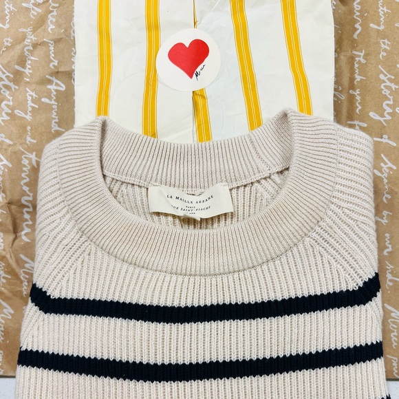 Sezane SAMI Navy and Ecru Stripe Sweater - Picture 9 of 9